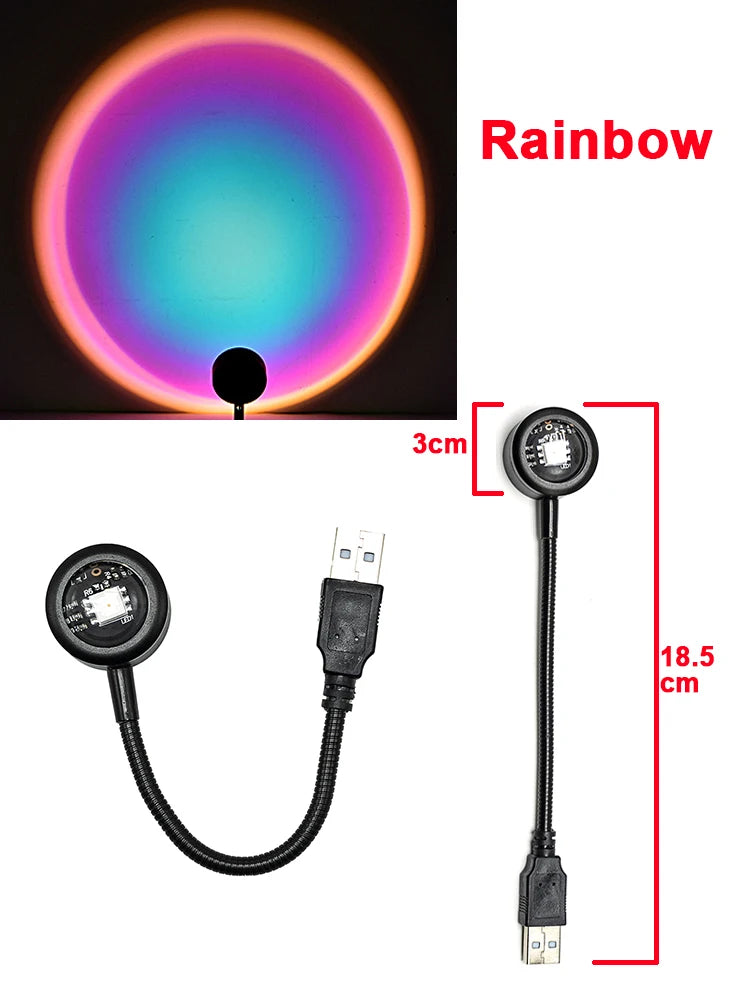 USB Sunset Lamp – Rainbow LED Night Light Projector for Bedroom & Home Decor