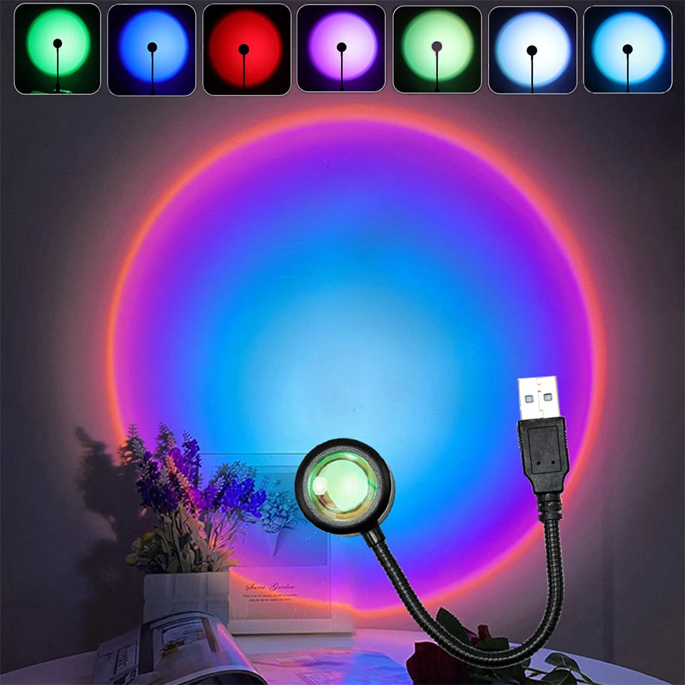 USB Sunset Lamp – Rainbow LED Night Light Projector for Bedroom & Home Decor